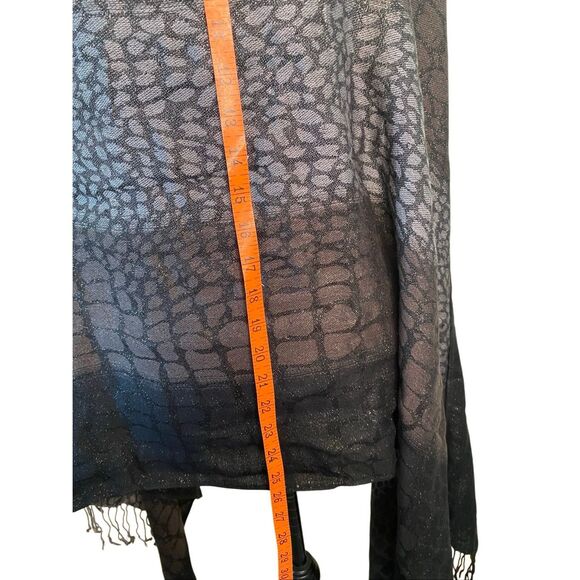 Black Gray Animal Print Lightweight Shawl Scarf Ombre Wrap Metallic Fringe - Picture 9 of 10